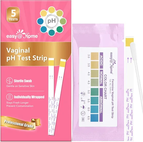 Easy@Home Tiras de prueba de pH vaginal: [paquete de 5] Kit de prueba de infección por levaduras y Vaginosis bacteriana para mujeres con hisopos,