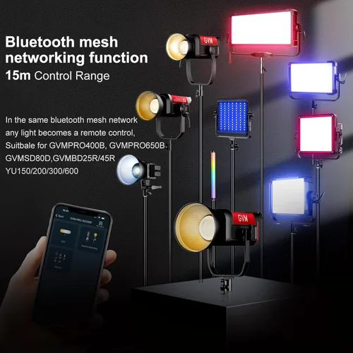 Miniatura 4 de GVM - Luz de video LED de 200 W, salida continua de 2700 K-6800 K, luz LED COB con control de aplicación DMX/Bluetooth, luz de estudio de YouTube