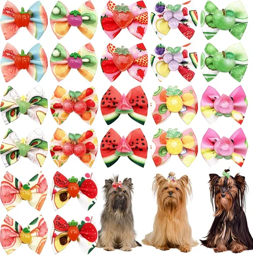 Miniatura 12 de 24 unids/12 pares de lazos para el pelo de perro con banda de goma, patrón de animales marinos de verano para niña, macho, hembra, pequeño, mediano
