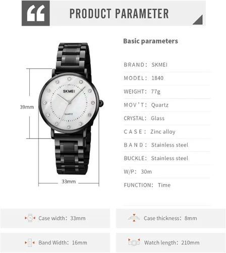 Miniatura 6 de SKMEI Women Watches Diamond Big Face Thin Slim Stainless Luxury Fashion Analog Quartz Waterproof Dress Casual Simple Ladies Female Rose Gold