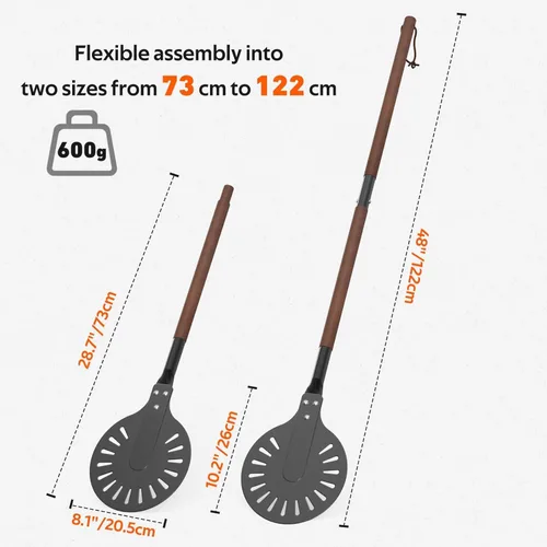 Miniatura 2 de Pala giratoria de pizza de aluminio perforado de 8 pulgadas con mango de madera, espátula de pizza de longitud ajustable 2 en 1, 48 pulgadas