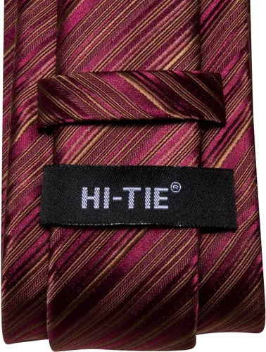Miniatura 121 de Hi-Tie Corbatas de seda para hombre, diseño de cachemira a rayas, con bolsillo, gemelos cuadrados, conjunto formal de negocios