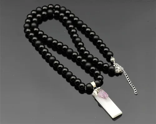 Miniatura 149 de Colgante de turmalina cruda natural, Collar de cuentas de ónix negro genuino, Collar de piedra negra, Collar de piedras preciosas, Cuentas de 0.315