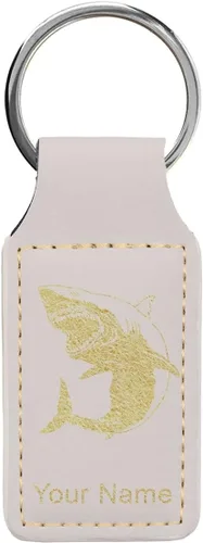 Miniatura 43 de Llavero rectangular, gran tiburón blanco, grabado personalizado incluido, Bambú