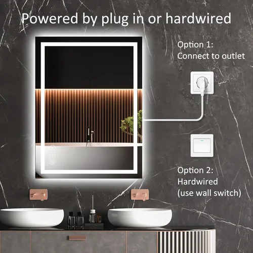 Miniatura 8 de Espejo de baño LED de 24 x 32 pulgadas, espejo de baño antivaho con luces, espejos de tocador iluminados montados en la pared, regulable
