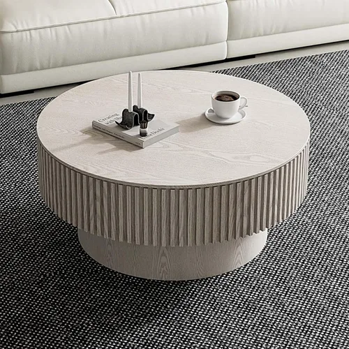 Miniatura 15 de Mesa de centro redonda con almacenamiento, moderna mesa de centro de madera con chapeado de madera maciza, mesa central circular mesa de té de 31.5