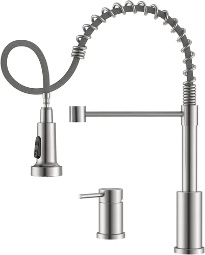Miniatura 11 de APPASO - Grifo de cocina de 2 agujeros, grifo de cocina negro mate con rociador extraíble de 3 modos, grifo de cocina de arco alto con manija