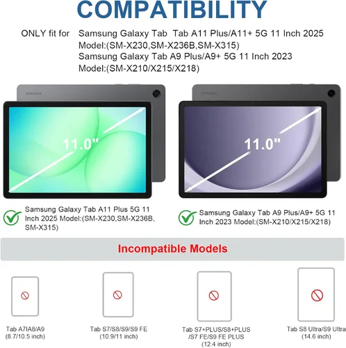Miniatura 2 de Funda de teclado para Samsung Galaxy Tab A9+/Plus de 11 pulgadas 2023 (SM-X210/X216/X218), funda con teclado para Samsung Tab A9+ con soporte para S