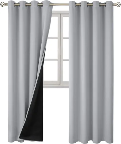Miniatura 8 de BGment - Cortinas con aislamiento térmico para habitación, 100 % opacas, con forro negro, cortina de doble capa con ojales, reduce el ruido