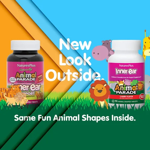 Miniatura 2 de NaturesPlus Animal Parade - Soporte masticable para el oído interno para niños, sabor a cereza natural, 90 tabletas en forma de animal, suplemento