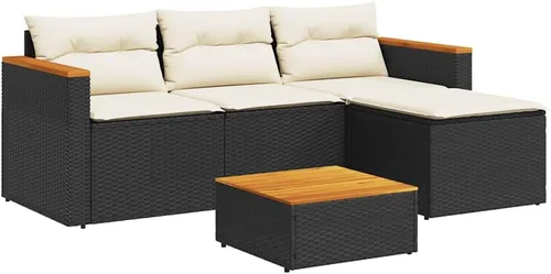 Miniatura 3 de Juego de sofá de jardín de 3 piezas, muebles de patio al aire libre, diseño moderno con ratán sintético de polietileno y madera de acacia