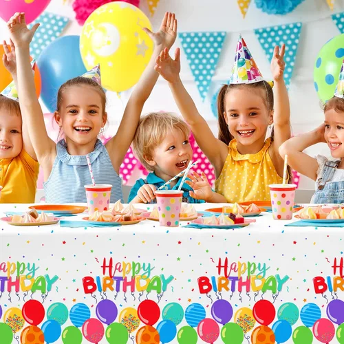 Miniatura 4 de Gatherfun Mantel desechable de cumpleaños, funda de mesa de plástico para fiesta de cumpleaños de niños, 54 x 108 pulgadas, 3