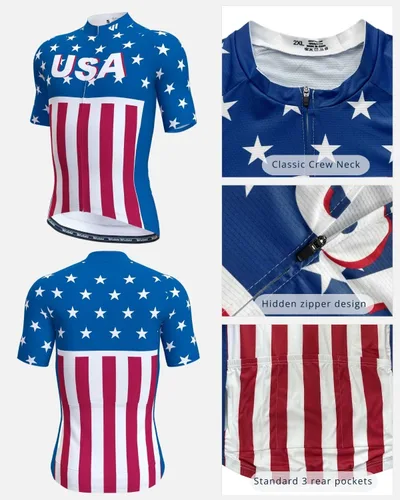 Miniatura 3 de Lo.gas Camiseta de ciclismo de Estados Unidos para hombre, manga corta, camisetas de ciclismo con bandera americana, ropa de bicicleta de carretera