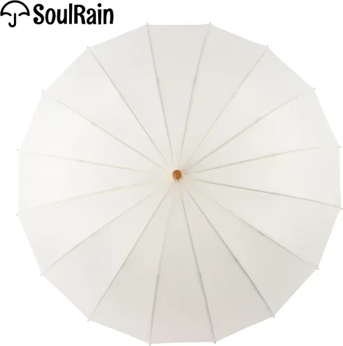Miniatura 95 de SoulRain Paraguas de palo de 16 varillas de 48 pulgadas, apertura automática, color sólido, moderno y simple, mango de madera clásico de arco