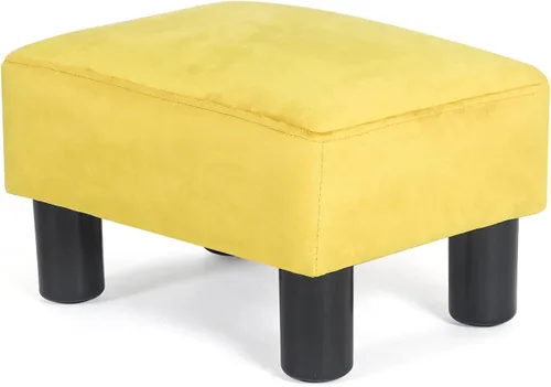 Miniatura 9 de Mini reposapiés otomano de 15.7 pulgadas, reposapiés acolchado de piel sintética con patas de madera maciza, reposapiés rectangular moderno