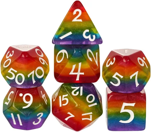 Miniatura 10 de Juego de dados de resina para DND, juego de 7 dados poliédricos negros D&D rellenos con papel de colores brillantes para juegos de rol
