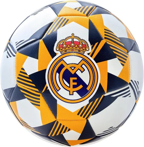 Icon Sports Real Madrid - Balón de fútbol con licencia oficial, tamaño 5, color blanco con naranja