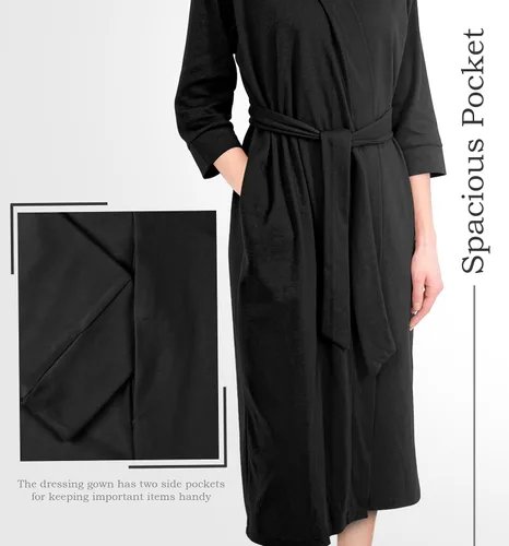 Miniatura 5 de NY Threads Bata de baño de punto largo para mujer, manga 34, kimono suave, ligero, ropa de descanso