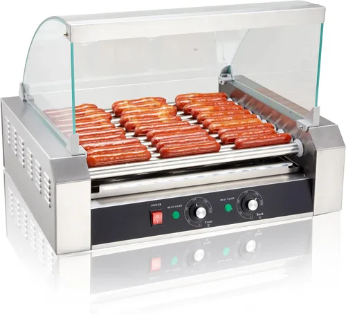 Miniatura 10 de SYBO Rodillo para Perros Calientes - Capacidad de 18, Rodillos de Acero Inoxidable Antiadherentes, Cubierta de Vidrio Desmontable, 1000 Vatios