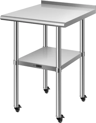 Miniatura 9 de VIVOHOME Mesa de trabajo de acero inoxidable de 24 x 18 pulgadas con protector contra salpicaduras, mesa comercial de preparación con ruedas