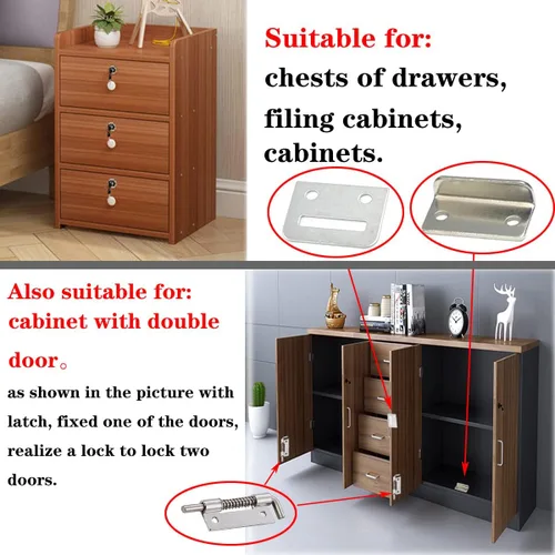 Miniatura 2 de Cerradura de seguridad pesada para armario con llaves (con llave similar), puerta doble individual, uso general, se adapta a paneles de madera
