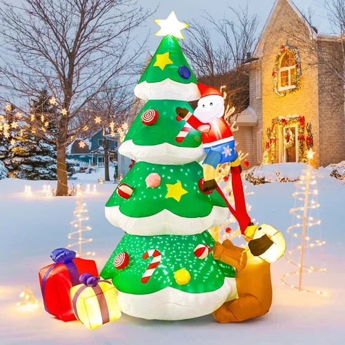 BOHON Árbol de Navidad inflable de 2.4 m para exteriores, con luz de copo de nieve giratorio incorporada y luces LED, árbol de Navidad inflable para