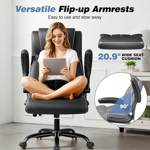 Miniatura 6 de BESTFAIR Silla de Oficina Ergonómica - Silla de Escritorio para Computadora, Sillas Ejecutivas de Cuero con Respaldo Alto, Soporte Lumbar Ajustable