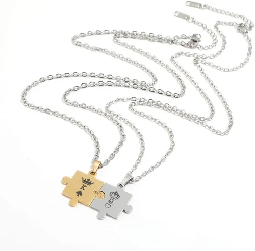 Miniatura 3 de Collar para parejas, hombres y mujeres, rompecabezas a juego, juego de dije de acero inoxidable K & Q, el mejor regalo para novio, novia en el día