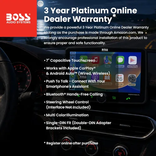 Miniatura 2 de BOSS Audio Systems BVCP9700A-FL Estéreo de automóvil DIN inalámbrico Apple CarPlay, Android Auto, pantalla táctil de 7 pulgadas, Bluetooth, receptor