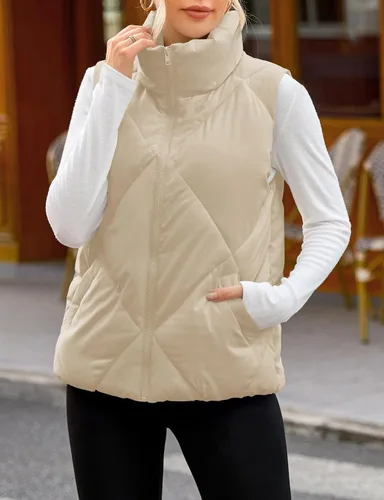 Miniatura 3 de MEROKEETY Chaleco acolchado para mujer, sin mangas, con cremallera, con cuello alto, con bolsillos