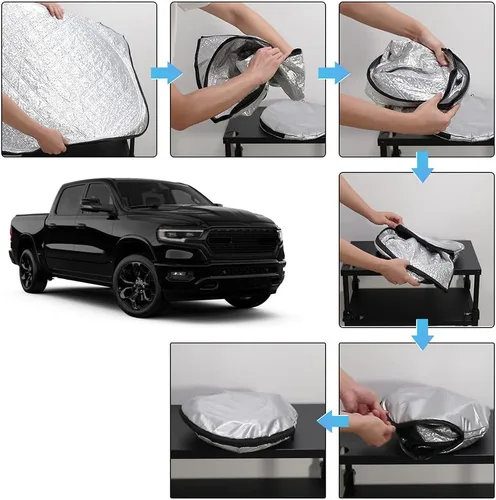 Miniatura 2 de D-Lumina Parasol para parabrisas – Compatible con Dodge Ram 1500 2019 2020 2021 2022 2023 2024 2025 – Material mejorado de 3 capas 240T, protector
