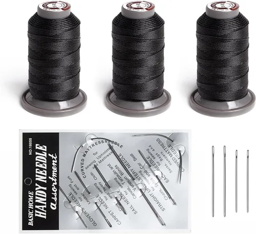 Miniatura 8 de WUTA Juego de agujas de coser a mano de hilo encerado, suministros de costura de cuero para tapicería del hogar, bolsas de lona de cuero, sofá