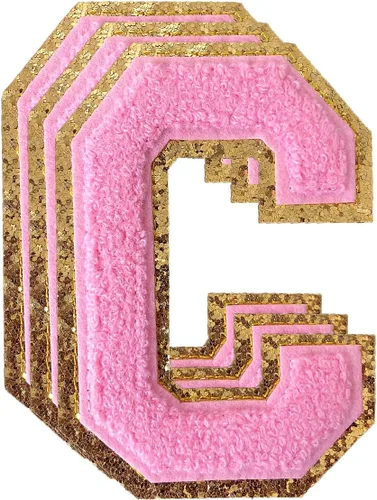 Miniatura 55 de 3 parches de números de chenilla negra, tamaño grande de 4-1/2" parches de números para planchar, parches universitarios para ropa, 8" Borde oro rosa