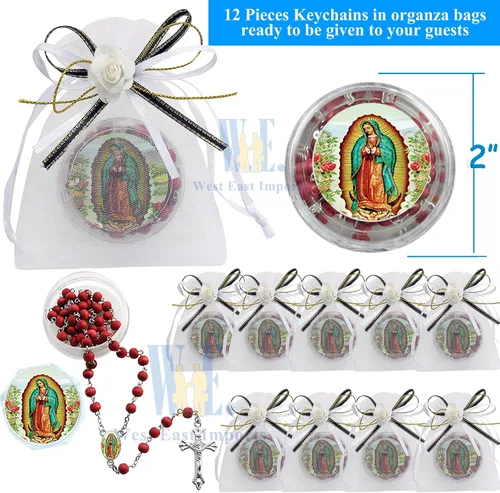 Miniatura 2 de Recuerdos conmemorativos (12 piezas) Rosarios perfumados rojos de Nuestra Señora de Guadalupe en bolsas decoradas, descansa en paz, en memoria