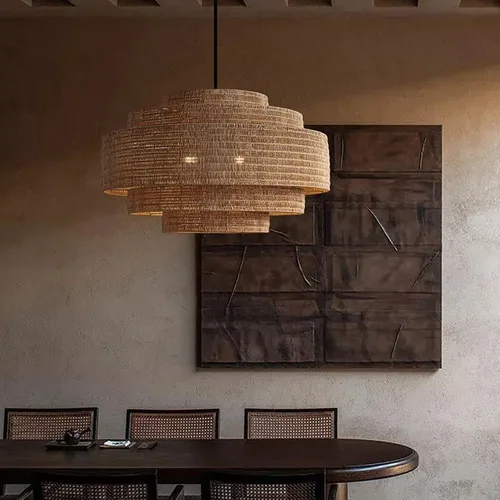 Miniatura 6 de Wabi-sabi - Lámpara colgante de ratán estilo comedor, tejida a mano, retro, B&B, lámpara colgante de techo, isla de hotel, cocina, restaurante, sala