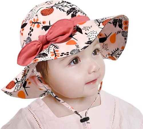 Miniatura 105 de Sombrero de sol para bebé niña con UPF 50+ sombrero de playa ajustable para exteriores con ala ancha
