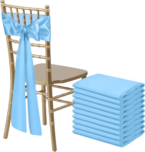 10 PCS Lazos de Satén Azul Bebé para Sillas Bandas Universales Cintas para Sillas Lazos Traseros para Bodas Fiestas Recepciones Eventos Banquetes