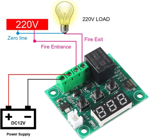 Miniatura 3 de W1209 DC 12V Tablero de controlador de temperatura digital azul pantalla digital termostato -58.0-230.0 °F Interruptor electrónico de control