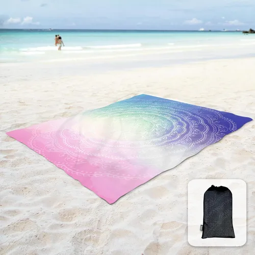 Miniatura 29 de Sunlit - Manta de playa suave y sedosa de 106x81 / 85x72 pulgadas, a prueba de arena, con bolsillos en las esquinas y bolsa de malla; Azul Violeta