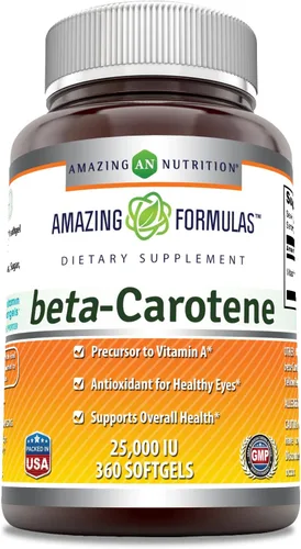 Miniatura 7 de Amazing Formulas Beta-Caroteno 25000 IU Suplemento de cápsulas blandas Sin OMG Sin gluten Fabricado en Estados Unidos