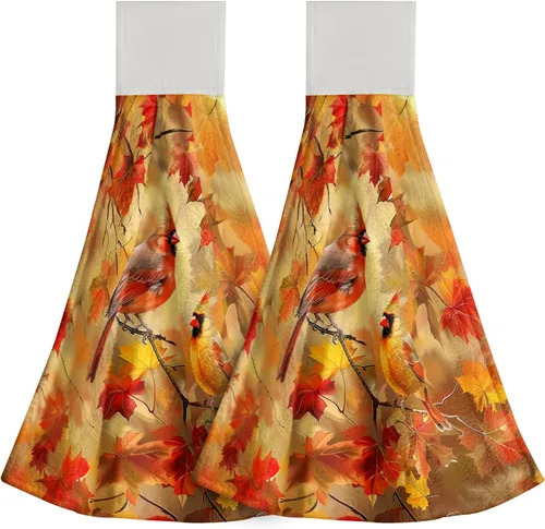 Miniatura 45 de Poppy Flower Hanging Hand Towels Set of 2,17x12 Inch Watercolor Chinoiserie Yellow Black Floral Soft Absorbent Dish Cloth Tie Towel for Kitchen
