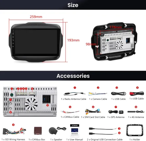 Miniatura 8 de XTRONS Android 14 Estéreo de coche para Jeep Renegade, Octa Core 4+64GB Radio de coche, 9 pulgadas pantalla táctil navegación GPS Bluetooth unidad