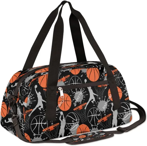 Miniatura 3 de Bolsa de lona deportiva de baloncesto para niños y niñas, bolsa de baile, temática de baloncesto, bolsas de gimnasio, bolsas de viaje durante
