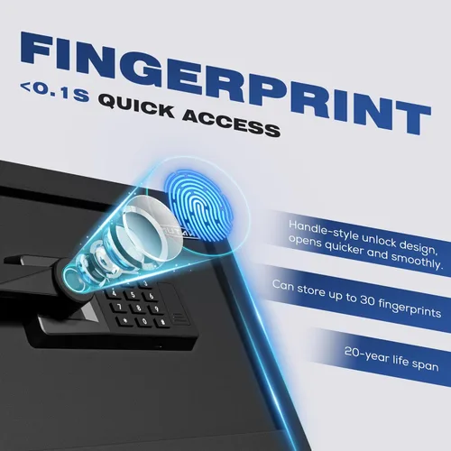 Miniatura 2 de Caja Fuerte Biométrica de 1.0 Pies Cúbicos con Bolsa Ignífuga, Caja Fuerte de Acceso Rápido por Huella Dactilar con Llaves, Teclado Digital, Puerto