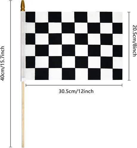 Miniatura 3 de 2 banderas a cuadros de 8 x 12 pulgadas, banderas de carreras en blanco y negro en palo, bandera de mano de Fórmula Uno F1 Racing con parte superior