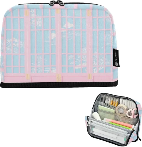 Estuche de lápiz de pantalla japonesa azul rosa grande capacidad con cremallera organizador caja para adolescentes grado escuela suministros