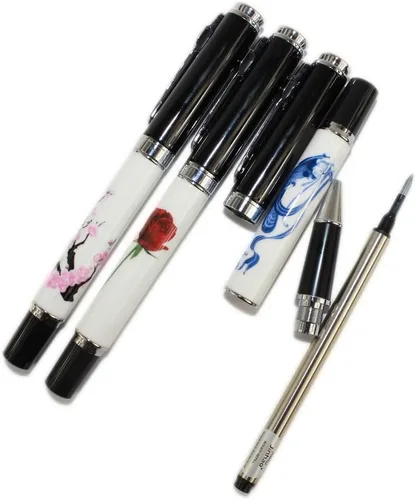 Miniatura 3 de Gullor 3 Pcs Rollerball Pen 8802 Blanco y Negro, clip plateado, tres patrones