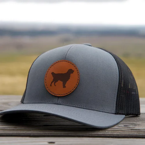 Miniatura 2 de Sombrero de cuero Golden Retriever Regalo Golden Retriever Sombrero de camionero dorado Gorra de béisbol Golden Retriever, Frente gris/malla