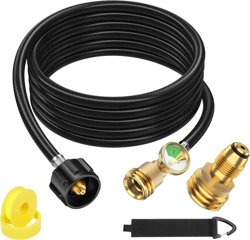 Manguera de extensión de tanque de propano de 12 pies con indicador y adaptador de tanque de propano, para tanque de propano de 100 libras,