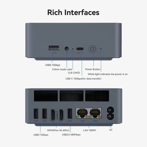 Miniatura 6 de Beelink Mini PC EQI12, Intel 12ª generación Core i5 1235U (10C/12T) hasta 4.4GHz, Mini computadora 32GB DDR4 RAM 500GB SSD, pantalla dual 4K, Dual